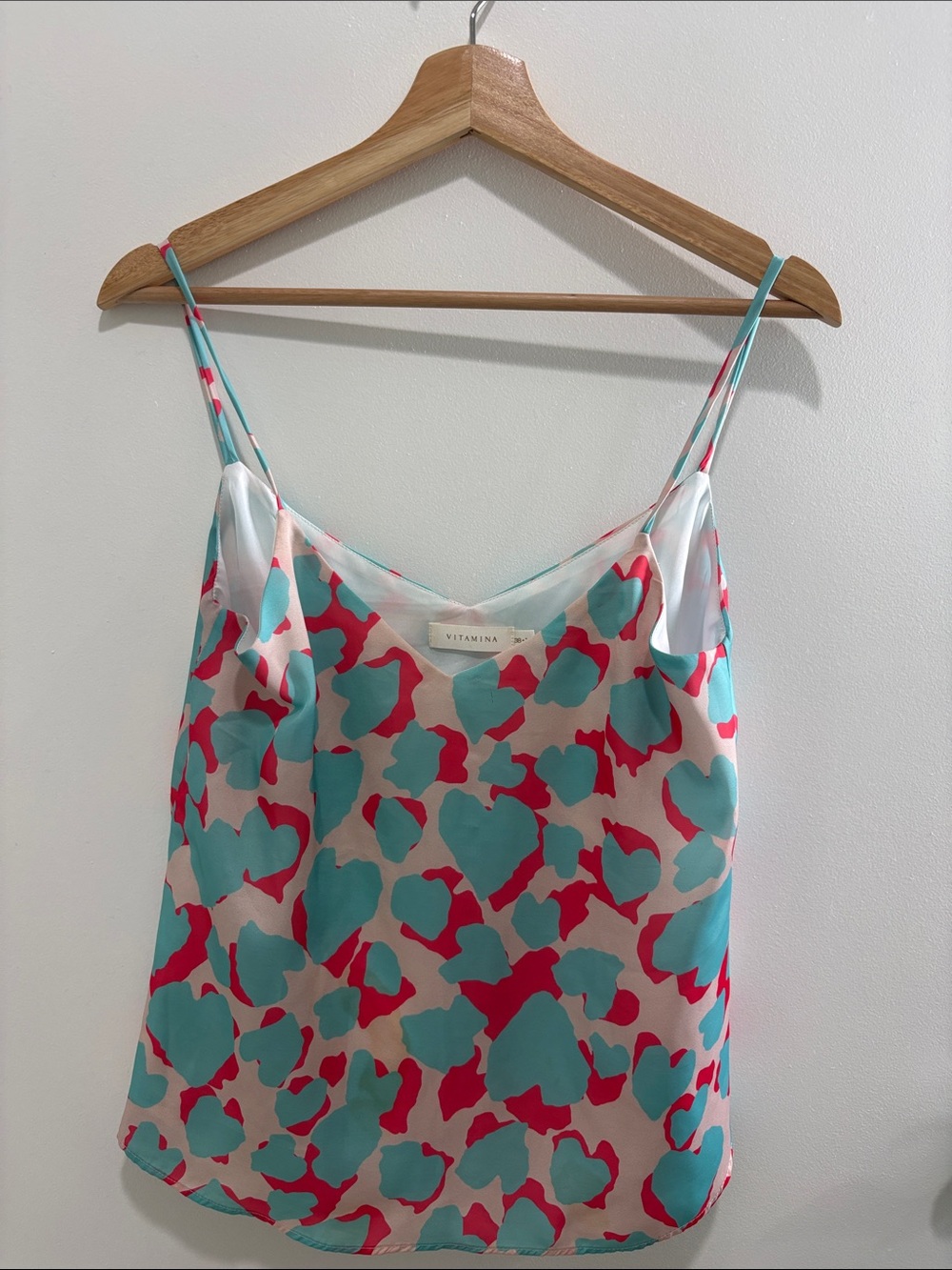 Vitamina -  White Cami with Turquoise and Pink Abstract Print